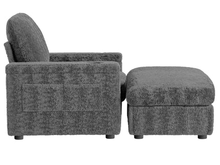Oversized Chaise Lounge Indoor Rabbit Fur Sofa Bed With Storage Ottoman And Armrests Cup Holders With Deep Seat
