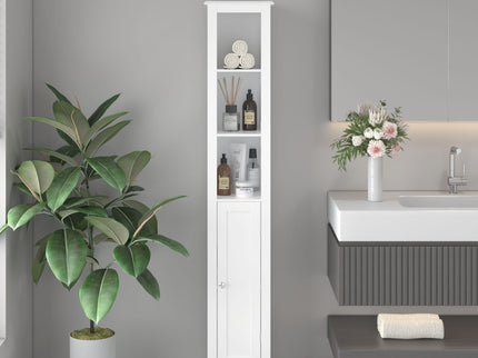 Slim Tall Bathroom Storage Cabinet With Adjustable Shelves, Anti Tip Freestanding Cabinet - White