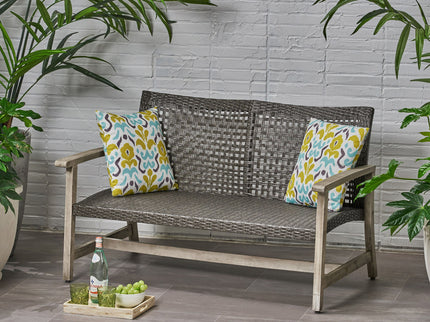 Hampton - Outdoor Wood And Wicker Loveseat - Gray