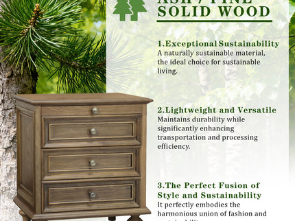 Nightstand With 4 Drawers With Hidden Pull Out Shelf - Light Brown