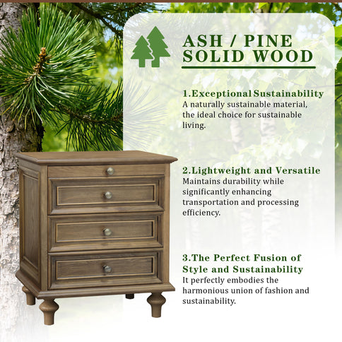 Nightstand With 4 Drawers With Hidden Pull Out Shelf - Light Brown
