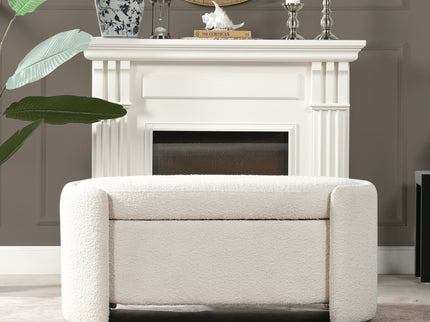 Fuji - Oval Storage Bench, Upholstered - Ivory White