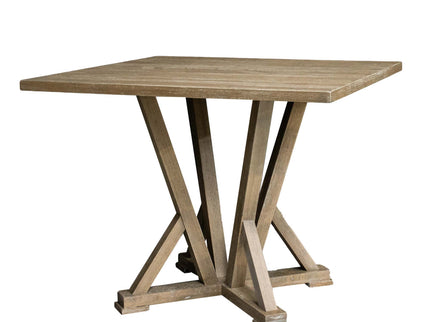 Modern Farmhouse Square Counter Table Solid Wood Rubberwood Antique Finishing Rustic Look Distressed Look Wire Brushed For 4 Seaters - Grayish Brown