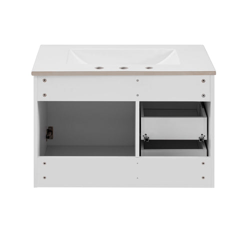 Modern Wall Mounted Bathroom Cabinet With Ceramic Sink, Soft-Closing Drawer And Door