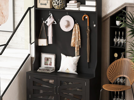 Entryway Bench With Coat Rack, 3 In 1 Design And Adjustable Shelves