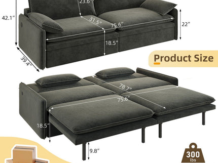 4 Seat Convertible Sleeper Sofa Bed, Modern With Storage