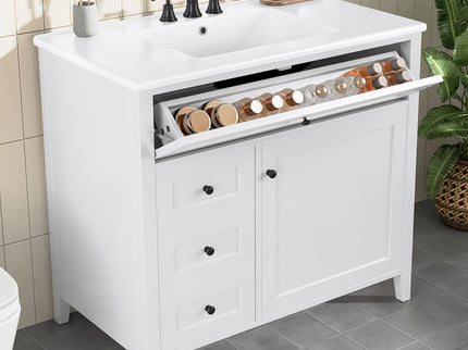 Bathroom Vanity With Sink, 3 Drawers & Cabinet With Adjustable Shelves