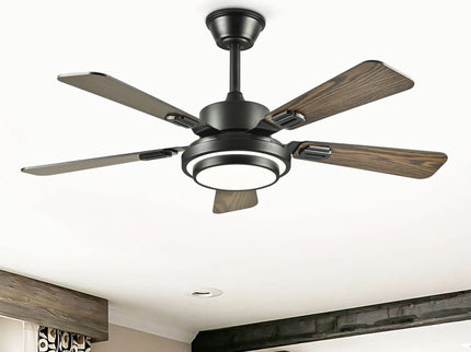 5 Blades Ceiling Fan With LED Light 3000 - 6500K Dimmable, 6 Speed Levels, Reversible Ceiling Fan - Matte Black