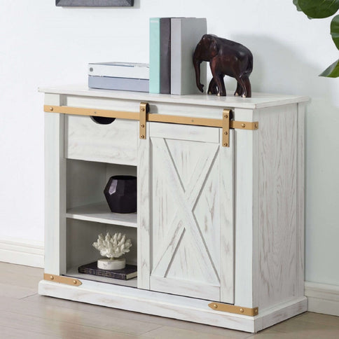 Console Table With Storage Drawer And Open Shelves - Antique White / Gold