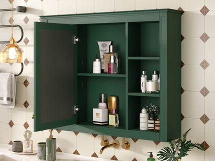 Wall Mounted Medicine Cabinet With Mirror, Storage Cabinet Featuring 6 Open Shelves And Adjustable Interior