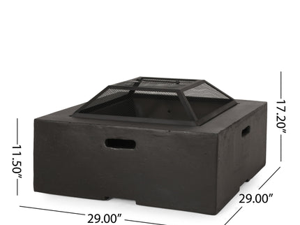 Outdoor Square Mgo Wood Burning Fire Pit - Dark Gray