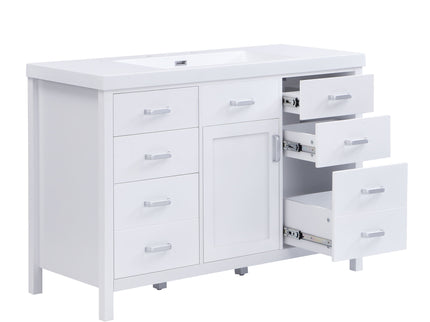 47.25" Modern Bathroom Vanity With Sink, Soft Close Single Door & 6 Drawers - White