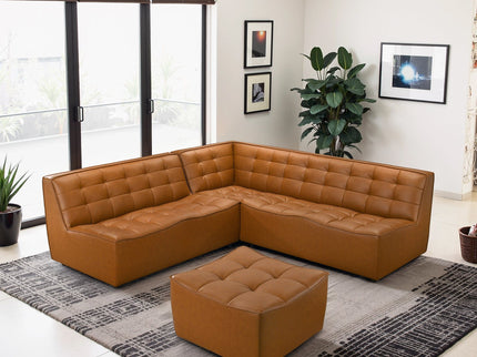 Selen - Corner Sectional Sofa With Ottoman - Cognac