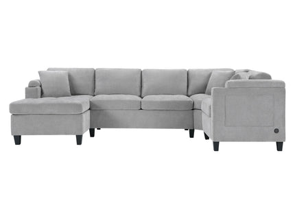 U Shaped Sectional Sofa, Corner Living Room Couch With Built In Cup Holders, Storage, USB Ports