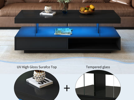 LED Coffee Table With 2 Drawers And Display Shelves