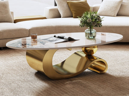 Oval Coffee Table For Living Room - Gold / White