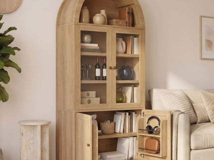 Tall Arched Top Storage Cabinet With 5 Tier Shelves, Soft Close Hinges