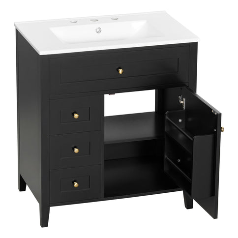 Modern Bathroom Vanity With Sink, 3 Drawers And Adjustable Shelf