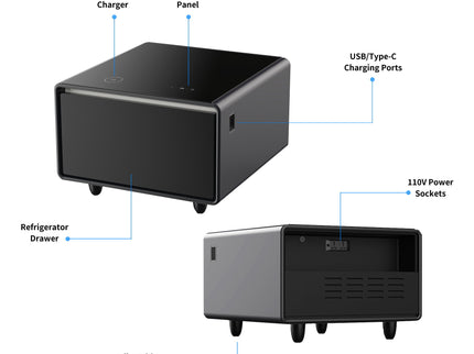 Modern Smart Side Table With Built-In Fridge, Wireless Charging, Temperature Control, Power Socket, USB Ports, Outlet Protection, Induction Light