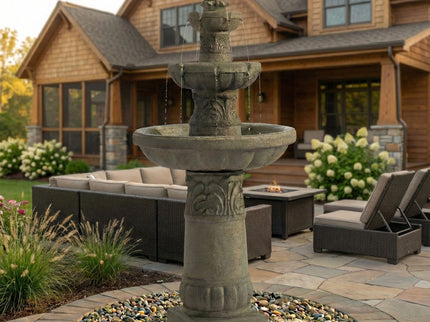 3 Tier Outdoor Garden Fountain With LED Lights - Gray