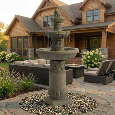 3 Tier Outdoor Garden Fountain With LED Lights - Gray