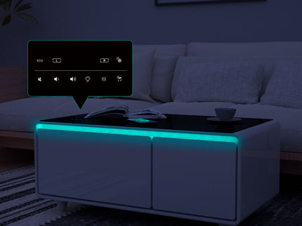 Modern Smart Coffee Table With Built-In Fridge - tooth Speaker, Wireless Charging, Touch Control Panel, USB Interface, Outlet Protection, Atmosphere Light