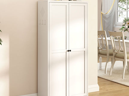 Kitchen Pantry Cabinet Adjustable Storage With 4 Shelves, Heavy Duty Freestanding Pantry Organizer - White