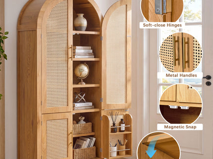 Tall Arched Cabinet With Rattan Doors & Adjustable Shelves