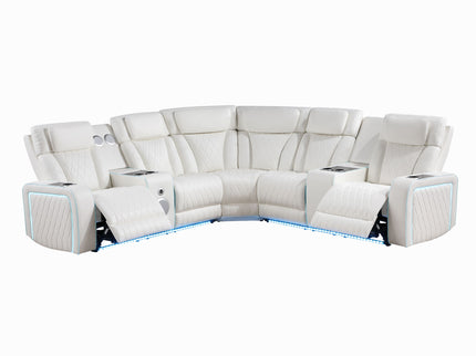 Electra - Power Recliner Sectional Sofa With Power Headrests, Console Loveseats, Wedge, LED Light Strip, Speakers