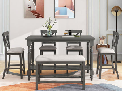 Counter Height Dining Set With Shelf, 4 Chairs And Bench