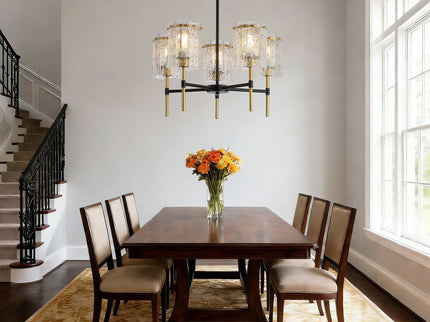 5 Light Chandelier, Textured Glass Pendant Light, (Not Including The Bulb) For Living Room - Black / Gold