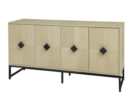 Carved 4 Door Sideboard With Storage, Adjustable Shelf