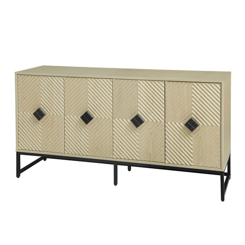 Carved 4 Door Sideboard With Storage, Adjustable Shelf