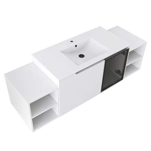 Wall Mounted Bathroom Vanity With Sink, Cabinet & Half Door