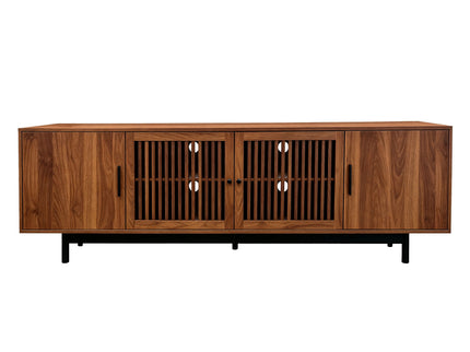 TV Stand, Media Console With Soft Closing Hinges, Adjustable Shelves, Slatted Doors - Walnut