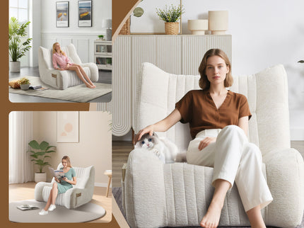Bean Bag Chair For Adults, Lazy Floor Sofa Couch Memory Foam Bean Bag Sofas Chenille Fabric Reading Chair Comfortable Corner Lounge Sofa For Living Room - White