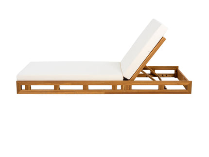 Premium Acacia Wood Lounge Chaise Set With Water Resistant Cushions, Adjustable Recline - Cream / Teak