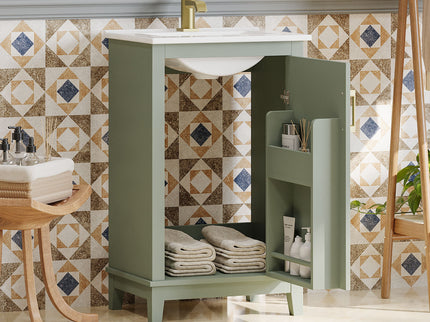 Modern Small Bathroom Vanity Cabinet With Ceramic Basin, Ample Storage, 1 Soft Close Door