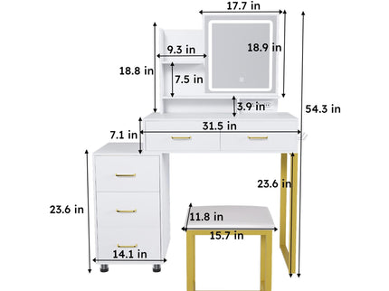 Elegant Makeup Vanity With Led Lights & Power Outlet - White