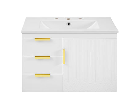 Modern Wall Mounted Bathroom Cabinet With Ceramic Sink, Soft-Closing Drawer And Door