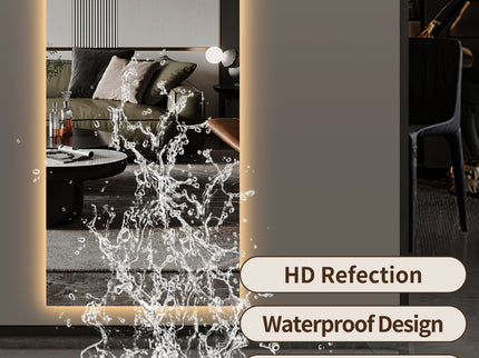 LED Full Length Wall Mirror With Symmetrical Arch Design, 3 Color Dimmable Lighting - Silver