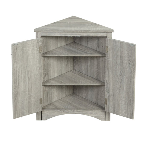 Triangle Bathroom Storage Cabinet With Adjustable Shelves, Freestanding Floor Cabinet - Oak