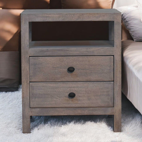 2 Drawer Open Bedside Table - Gray Ash