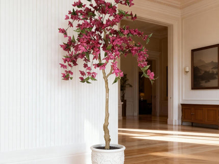 Artificial Bougainvillea Tree, Realistic Faux Potted Plant For Indoor Home Decor - Dark Pink / Green Leaves