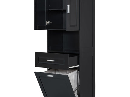 Tall Bathroom Cabinet With Tilt-Out Laundry Basket And Upper Storage