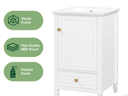 Freestanding Bathroom Vanity With Sink, Soft Closing Door, Drawer Storage - White