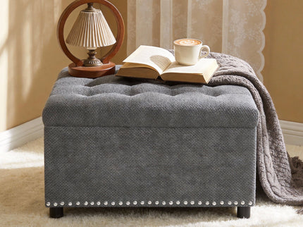Square Tufted Storage Ottoman With Nailhead Trim