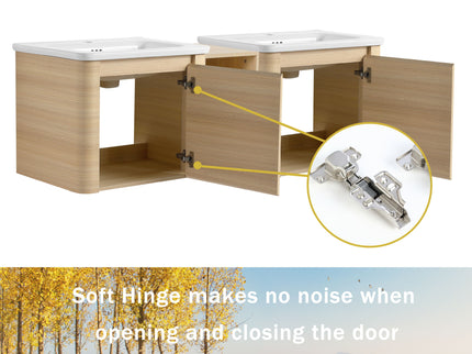Wall Mounted Bathroom Vanity With Sink And Storage Shelves, Soft Close Doors