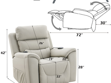 Marsha - Silicone Synthetic Leather Power Motion Recliner With Lift Heating Massage Chair - Light Gray