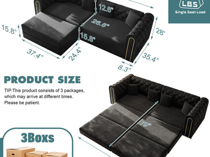3-In-1 Convertible Sleeper Sofa With Movable Ottoman For Living Room